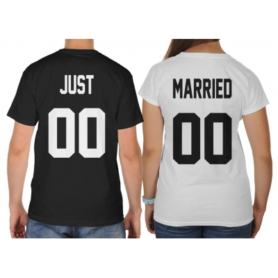 Koszulki dla par zakochanych komplet 2 szt Just married + numer